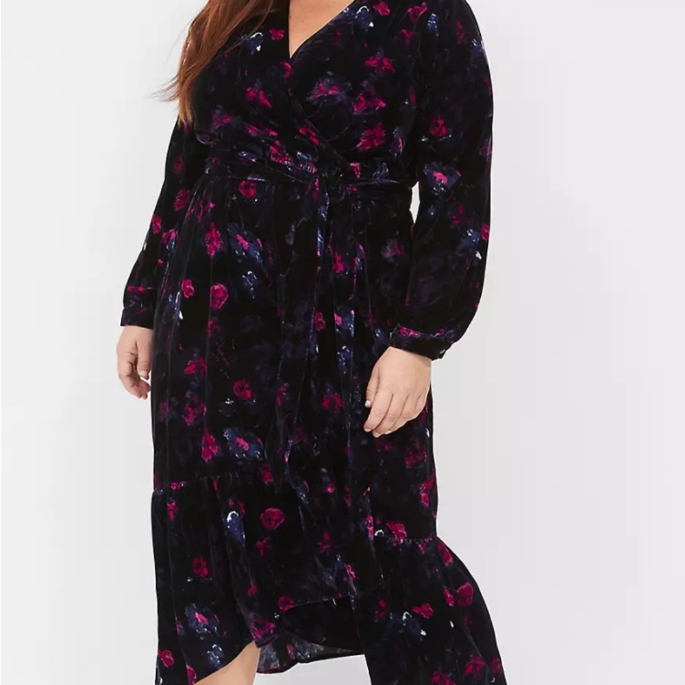 Lane Bryant Black and Purple Floral Blouse
